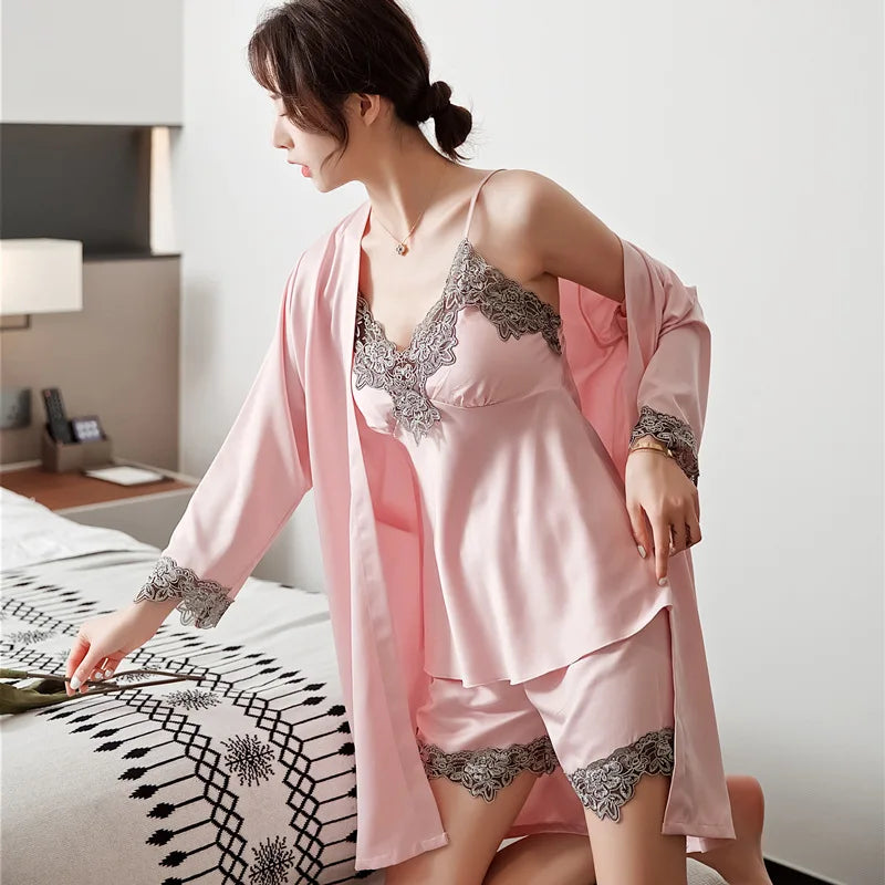 Satin Silk Robe & Pajama Set for Luxurious Sleep